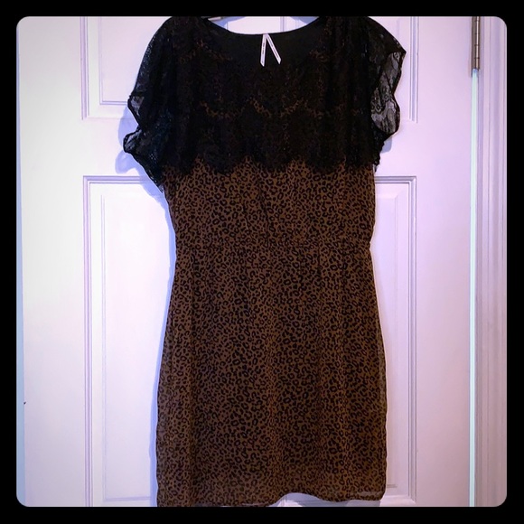 Leopard print with black lace overlay dress - Picture 1 of 10